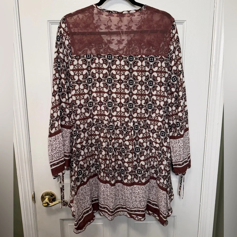 Simply‎ Noelle Brown Boho Print Tunic Top Size L/XL